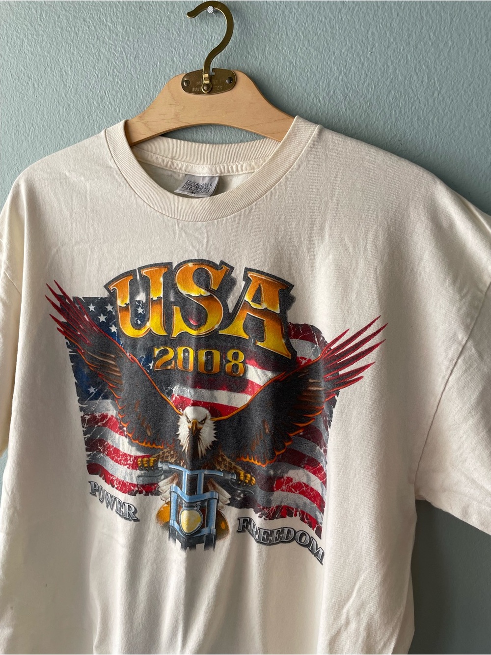 🌱5/$25🌱 National Heritage | 2008 Off-White Eagle USA Flag Motorcycle Graphic Tee